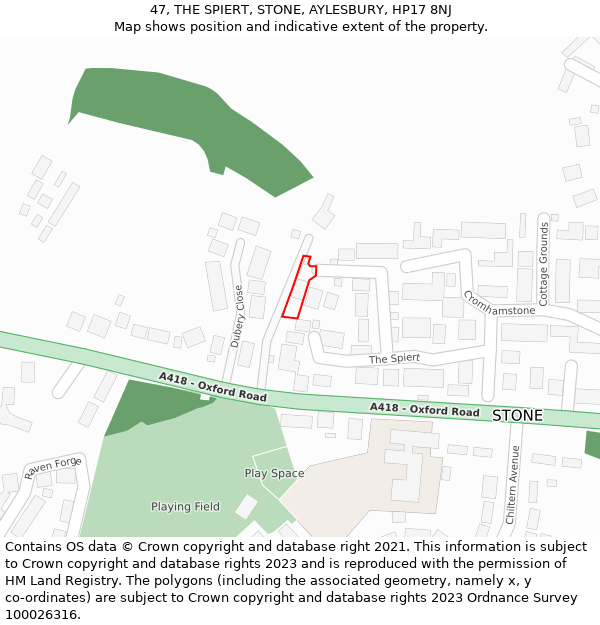 47, THE SPIERT, STONE, AYLESBURY, HP17 8NJ: Location map and indicative extent of plot