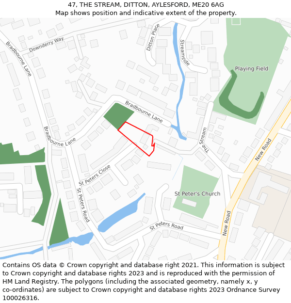 47, THE STREAM, DITTON, AYLESFORD, ME20 6AG: Location map and indicative extent of plot