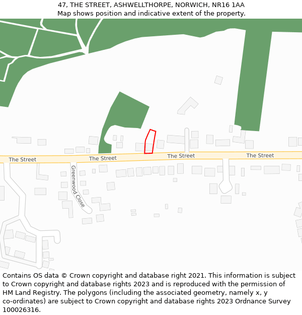 47, THE STREET, ASHWELLTHORPE, NORWICH, NR16 1AA: Location map and indicative extent of plot