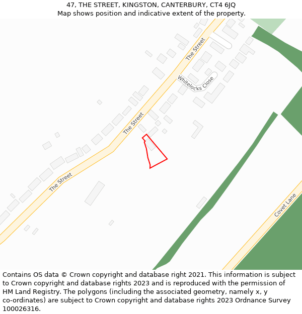 47, THE STREET, KINGSTON, CANTERBURY, CT4 6JQ: Location map and indicative extent of plot