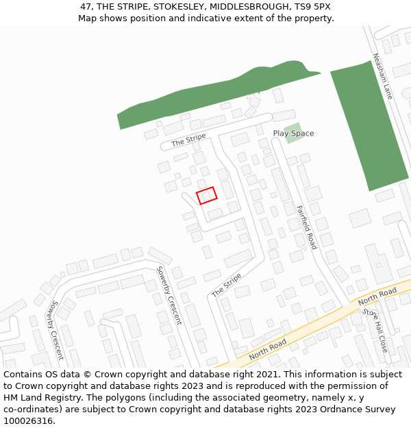 47, THE STRIPE, STOKESLEY, MIDDLESBROUGH, TS9 5PX: Location map and indicative extent of plot