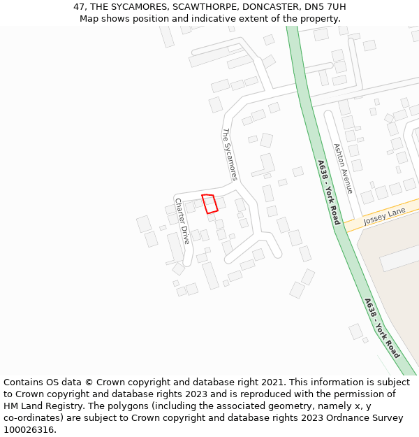 47, THE SYCAMORES, SCAWTHORPE, DONCASTER, DN5 7UH: Location map and indicative extent of plot