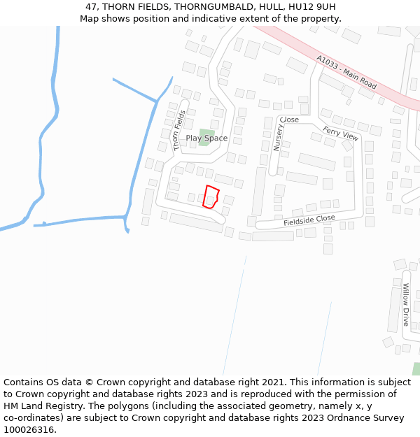 47, THORN FIELDS, THORNGUMBALD, HULL, HU12 9UH: Location map and indicative extent of plot