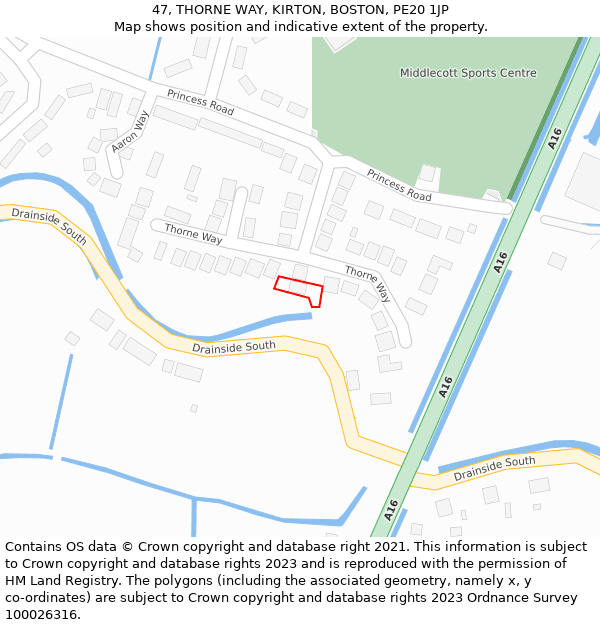 47, THORNE WAY, KIRTON, BOSTON, PE20 1JP: Location map and indicative extent of plot