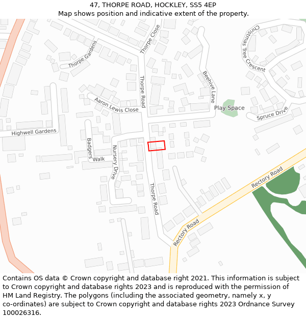 47, THORPE ROAD, HOCKLEY, SS5 4EP: Location map and indicative extent of plot