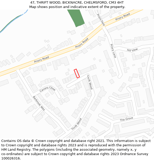 47, THRIFT WOOD, BICKNACRE, CHELMSFORD, CM3 4HT: Location map and indicative extent of plot