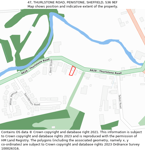 47, THURLSTONE ROAD, PENISTONE, SHEFFIELD, S36 9EF: Location map and indicative extent of plot