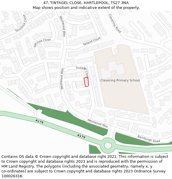 47, TINTAGEL CLOSE, HARTLEPOOL, TS27 3NA: Location map and indicative extent of plot