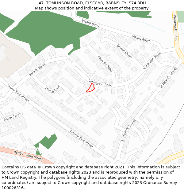 47, TOMLINSON ROAD, ELSECAR, BARNSLEY, S74 8DH: Location map and indicative extent of plot