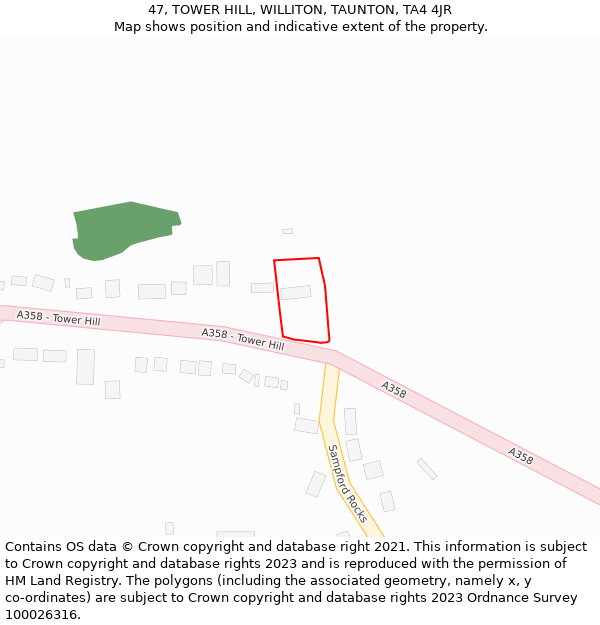 47, TOWER HILL, WILLITON, TAUNTON, TA4 4JR: Location map and indicative extent of plot