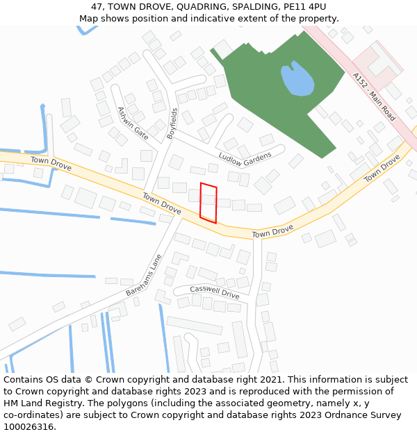 47, TOWN DROVE, QUADRING, SPALDING, PE11 4PU: Location map and indicative extent of plot