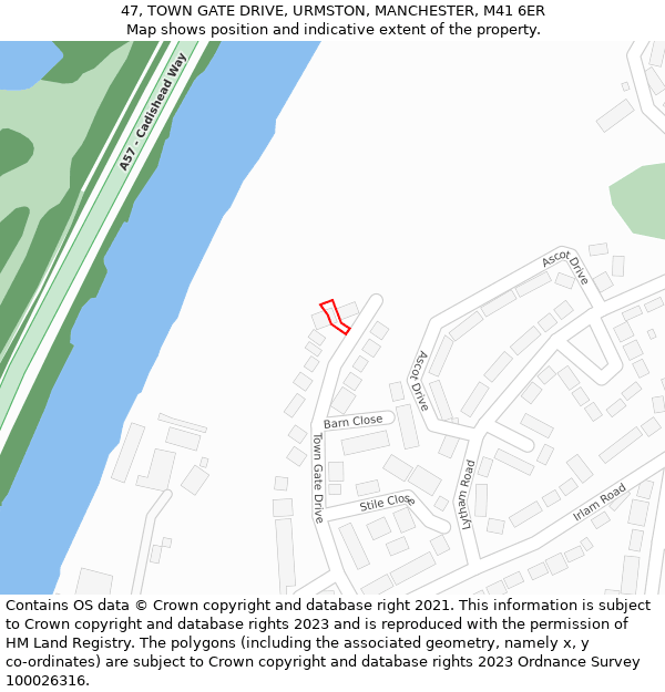 47, TOWN GATE DRIVE, URMSTON, MANCHESTER, M41 6ER: Location map and indicative extent of plot