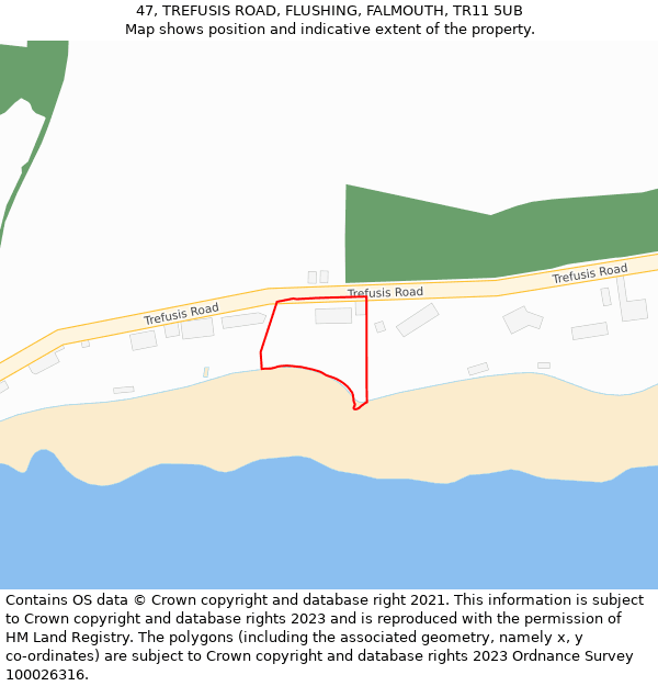 47, TREFUSIS ROAD, FLUSHING, FALMOUTH, TR11 5UB: Location map and indicative extent of plot