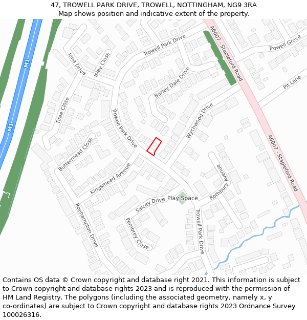 47, TROWELL PARK DRIVE, TROWELL, NOTTINGHAM, NG9 3RA: Location map and indicative extent of plot