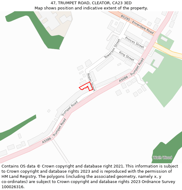 47, TRUMPET ROAD, CLEATOR, CA23 3ED: Location map and indicative extent of plot