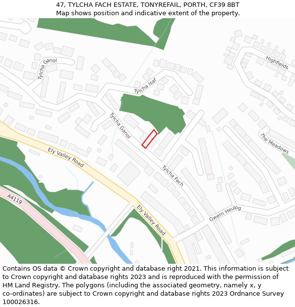 47, TYLCHA FACH ESTATE, TONYREFAIL, PORTH, CF39 8BT: Location map and indicative extent of plot