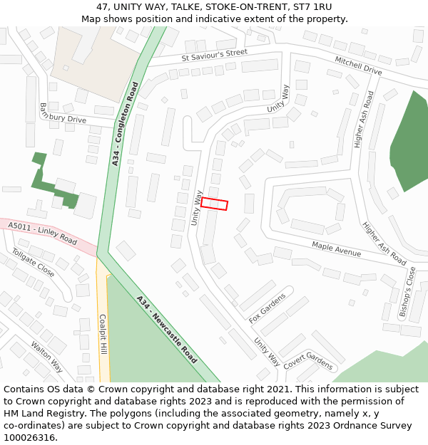 47, UNITY WAY, TALKE, STOKE-ON-TRENT, ST7 1RU: Location map and indicative extent of plot