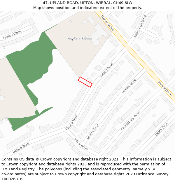 47, UPLAND ROAD, UPTON, WIRRAL, CH49 6LW: Location map and indicative extent of plot