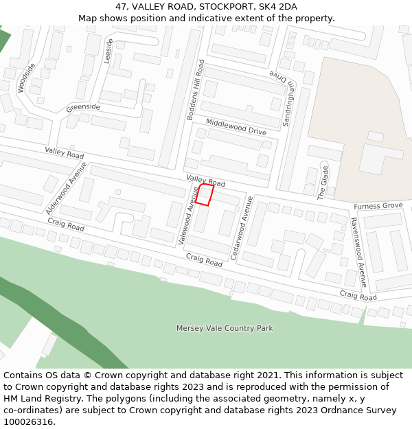 47, VALLEY ROAD, STOCKPORT, SK4 2DA: Location map and indicative extent of plot