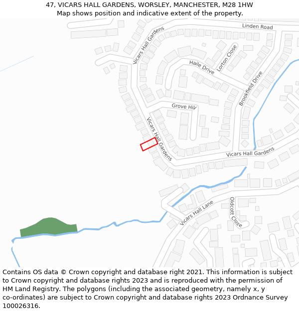 47, VICARS HALL GARDENS, WORSLEY, MANCHESTER, M28 1HW: Location map and indicative extent of plot