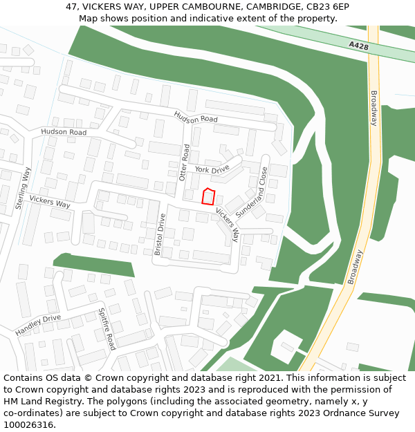 47, VICKERS WAY, UPPER CAMBOURNE, CAMBRIDGE, CB23 6EP: Location map and indicative extent of plot