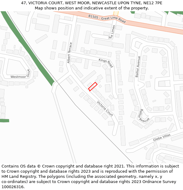 47, VICTORIA COURT, WEST MOOR, NEWCASTLE UPON TYNE, NE12 7PE: Location map and indicative extent of plot