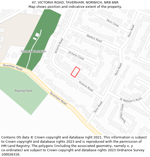 47, VICTORIA ROAD, TAVERHAM, NORWICH, NR8 6NR: Location map and indicative extent of plot