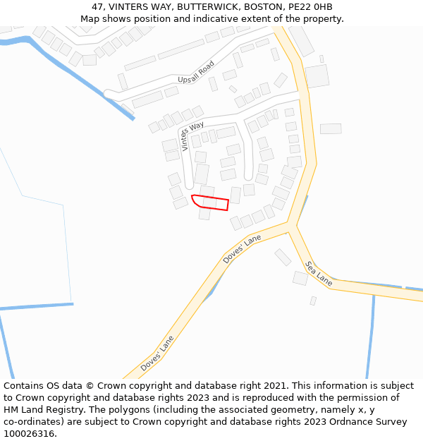 47, VINTERS WAY, BUTTERWICK, BOSTON, PE22 0HB: Location map and indicative extent of plot