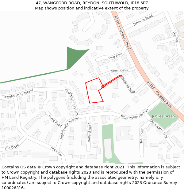 47, WANGFORD ROAD, REYDON, SOUTHWOLD, IP18 6PZ: Location map and indicative extent of plot