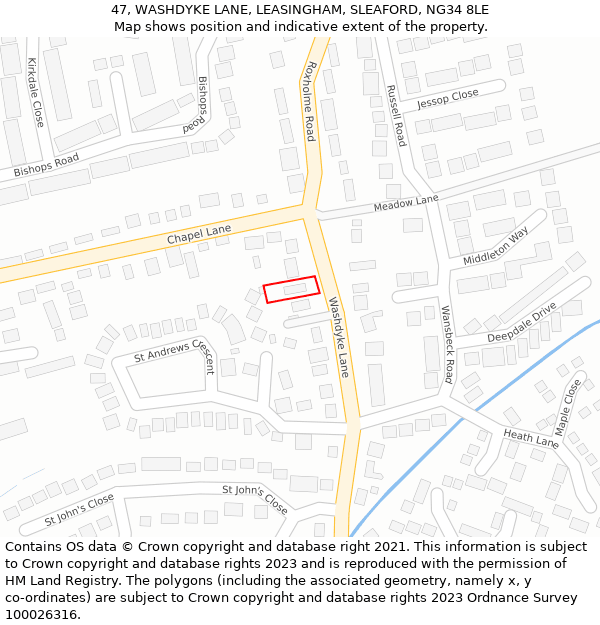 47, WASHDYKE LANE, LEASINGHAM, SLEAFORD, NG34 8LE: Location map and indicative extent of plot