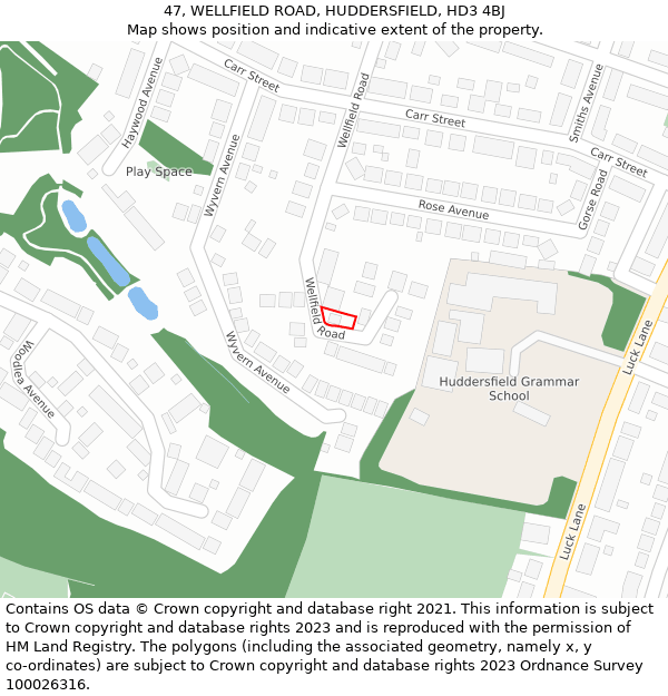 47, WELLFIELD ROAD, HUDDERSFIELD, HD3 4BJ: Location map and indicative extent of plot