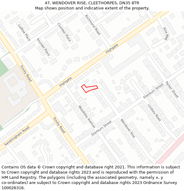 47, WENDOVER RISE, CLEETHORPES, DN35 8TR: Location map and indicative extent of plot