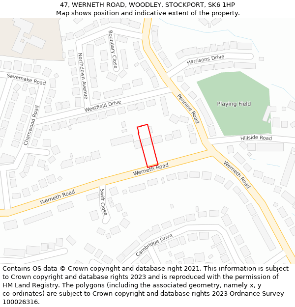 47, WERNETH ROAD, WOODLEY, STOCKPORT, SK6 1HP: Location map and indicative extent of plot