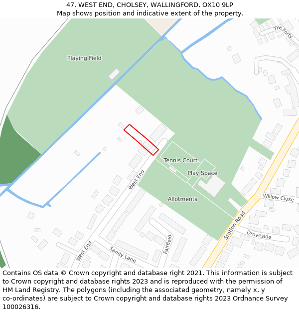 47, WEST END, CHOLSEY, WALLINGFORD, OX10 9LP: Location map and indicative extent of plot