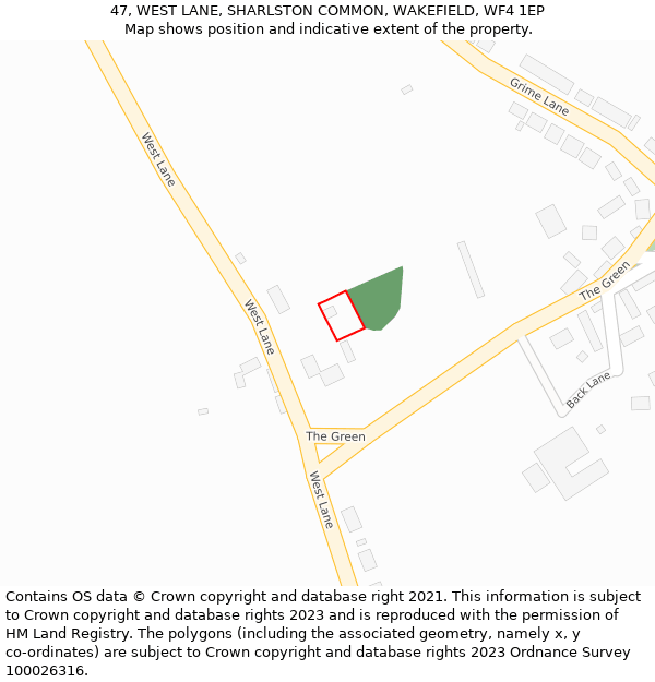 47, WEST LANE, SHARLSTON COMMON, WAKEFIELD, WF4 1EP: Location map and indicative extent of plot