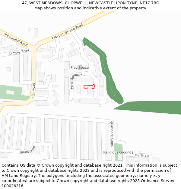 47, WEST MEADOWS, CHOPWELL, NEWCASTLE UPON TYNE, NE17 7BG: Location map and indicative extent of plot