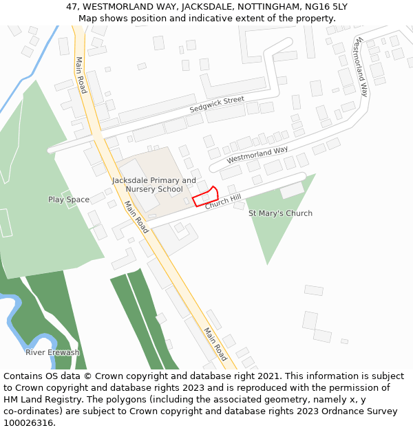 47, WESTMORLAND WAY, JACKSDALE, NOTTINGHAM, NG16 5LY: Location map and indicative extent of plot