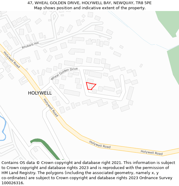 47, WHEAL GOLDEN DRIVE, HOLYWELL BAY, NEWQUAY, TR8 5PE: Location map and indicative extent of plot