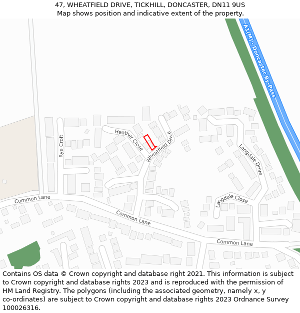 47, WHEATFIELD DRIVE, TICKHILL, DONCASTER, DN11 9US: Location map and indicative extent of plot