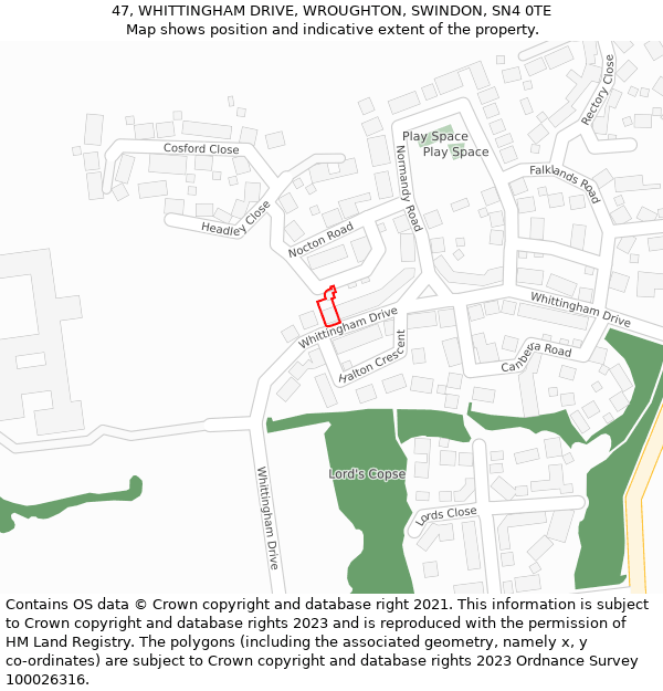 47, WHITTINGHAM DRIVE, WROUGHTON, SWINDON, SN4 0TE: Location map and indicative extent of plot