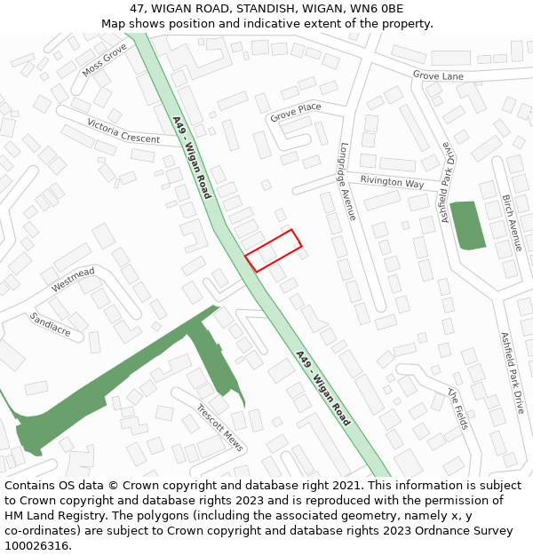 47, WIGAN ROAD, STANDISH, WIGAN, WN6 0BE: Location map and indicative extent of plot