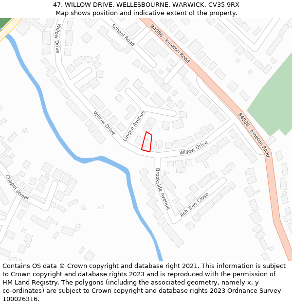 47, WILLOW DRIVE, WELLESBOURNE, WARWICK, CV35 9RX: Location map and indicative extent of plot