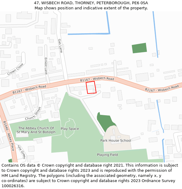 47, WISBECH ROAD, THORNEY, PETERBOROUGH, PE6 0SA: Location map and indicative extent of plot