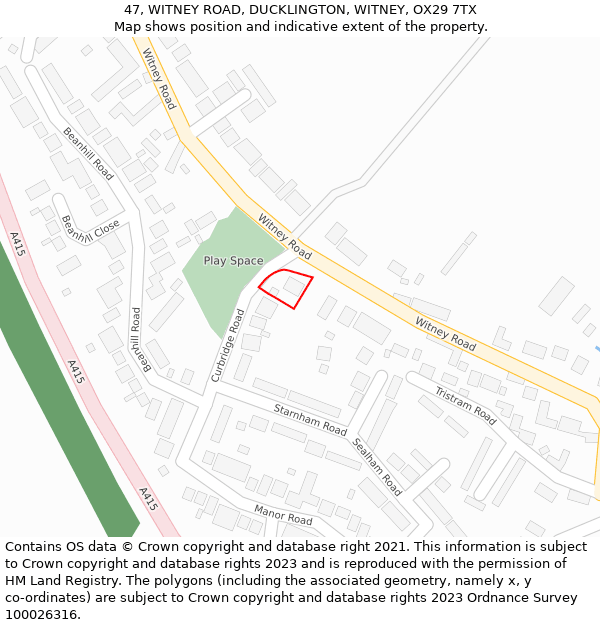 47, WITNEY ROAD, DUCKLINGTON, WITNEY, OX29 7TX: Location map and indicative extent of plot
