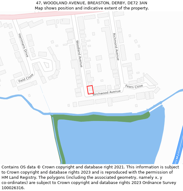 47, WOODLAND AVENUE, BREASTON, DERBY, DE72 3AN: Location map and indicative extent of plot