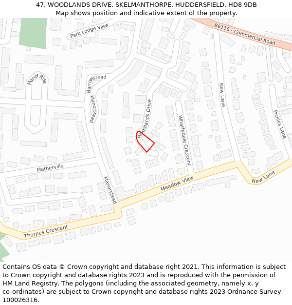 47, WOODLANDS DRIVE, SKELMANTHORPE, HUDDERSFIELD, HD8 9DB: Location map and indicative extent of plot