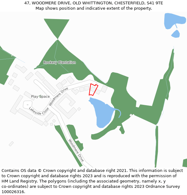 47, WOODMERE DRIVE, OLD WHITTINGTON, CHESTERFIELD, S41 9TE: Location map and indicative extent of plot