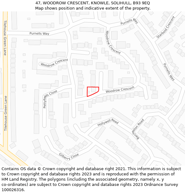 47, WOODROW CRESCENT, KNOWLE, SOLIHULL, B93 9EQ: Location map and indicative extent of plot