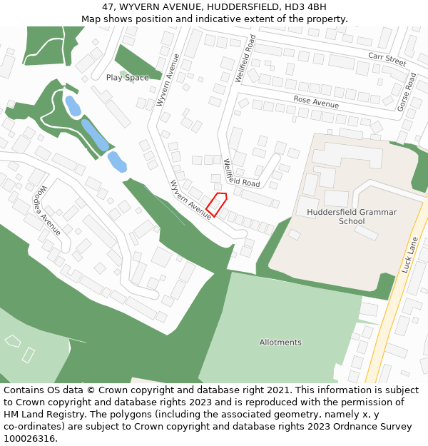 47, WYVERN AVENUE, HUDDERSFIELD, HD3 4BH: Location map and indicative extent of plot