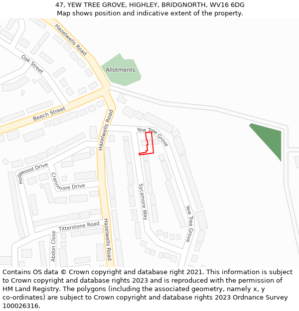 47, YEW TREE GROVE, HIGHLEY, BRIDGNORTH, WV16 6DG: Location map and indicative extent of plot